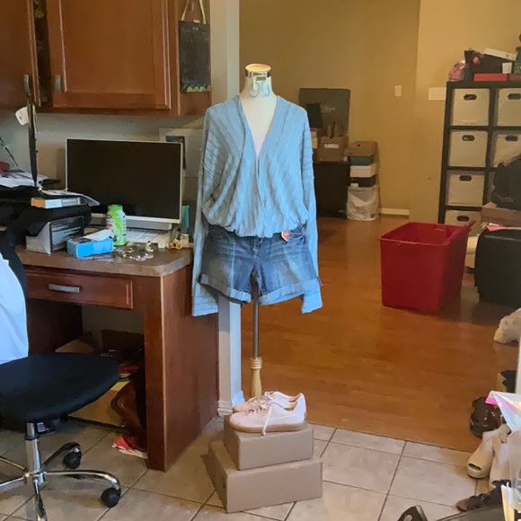 Free People Laguna White Indigo Wrap Top Size L, NWT - Picture 4 of 14